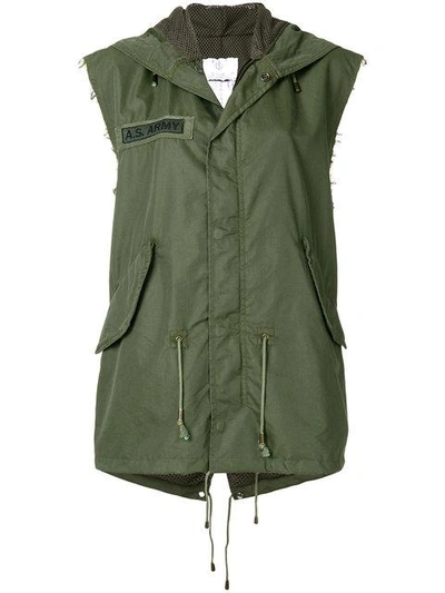 Shop As65 Embroidered Sleeveless Parka In Green