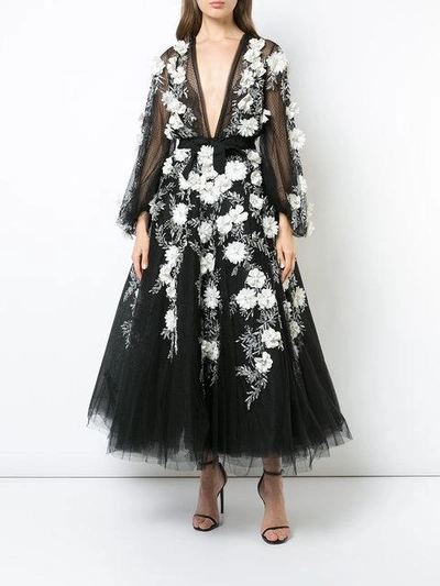 Shop Marchesa Embellished Lace Gown In Black