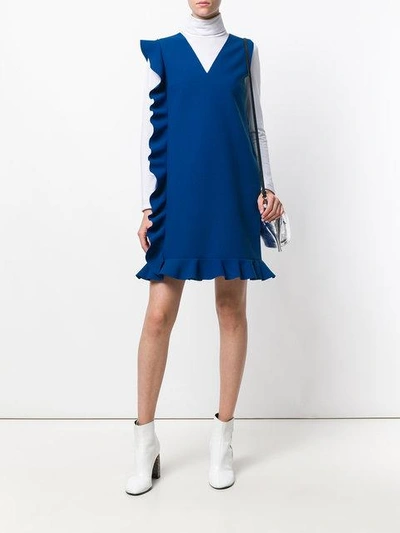Shop Msgm Ruffled Trim Dress - Blue