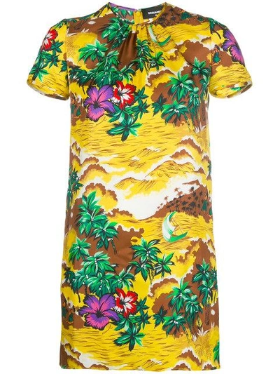 Shop Dsquared2 Floral Fitted Dress In Multicolour
