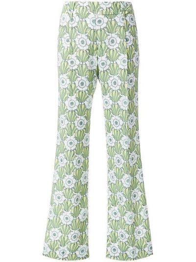 Shop Prada Floral Print Flared Trousers