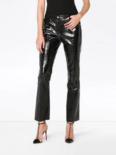 Shop Helmut Lang Leather Mid Rise Cropped Trousers - Black