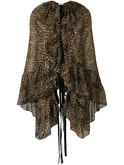 Shop Saint Laurent Leopard-print Asymmetric Blouse In Neutrals