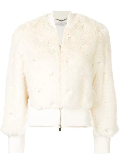 Shop Stella Mccartney Embellished Pearl Bomber Jacket - White