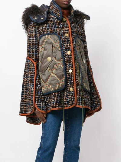 Shop Peter Pilotto Tweed Shearling Jacket In Blue