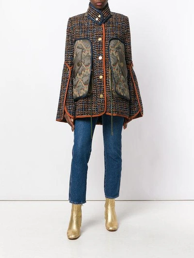 Shop Peter Pilotto Tweed Shearling Jacket In Blue