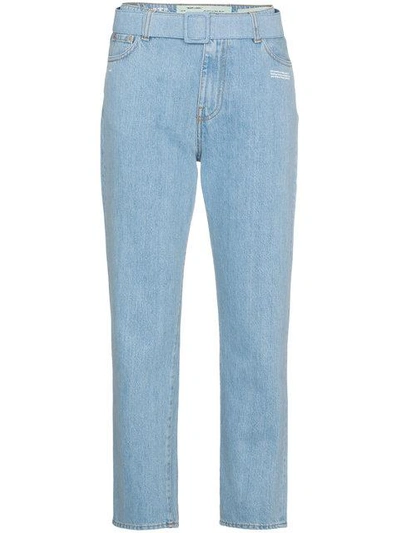 Shop Off-white Mid Rise Denim Cropped Jeans In Blue