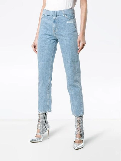 Shop Off-white Mid Rise Denim Cropped Jeans In Blue