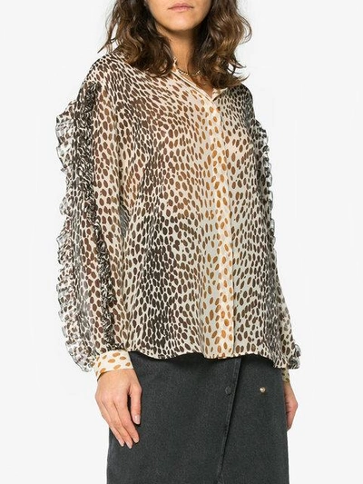 Shop Marco De Vincenzo Silk Animal Print Blouse With Ruffles In Brown