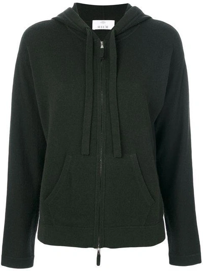 Shop Allude Zipped Knit Hoodie - Green