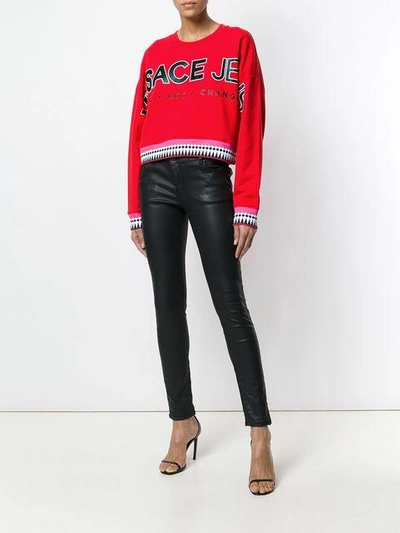 Shop Versace Jeans Designer Logo Sweater In Red