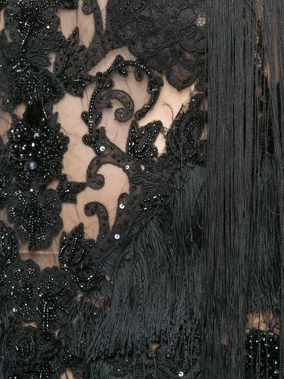 Shop Marchesa Beaded Fringe Mini Dress In Black