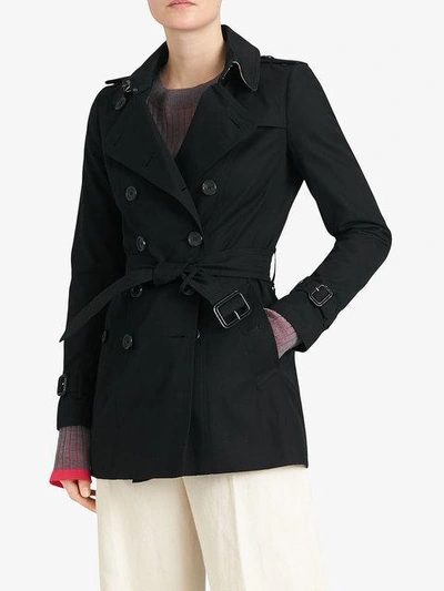 Shop Burberry The Chelsea Short Trench Coat In Black