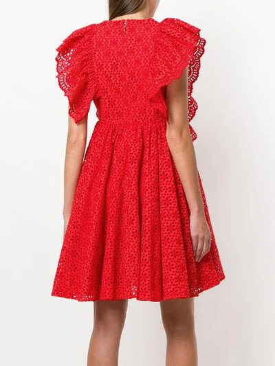 Shop Msgm Eyelet Ruffled Front Sleeveless Dress In Red