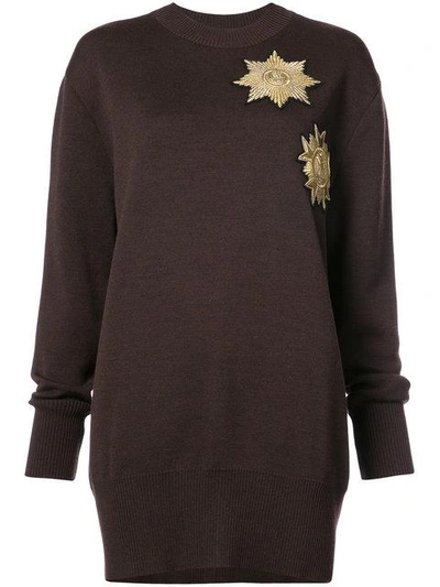 Shop Vera Wang Metallic Patches Loose-fit Jumper In Brown