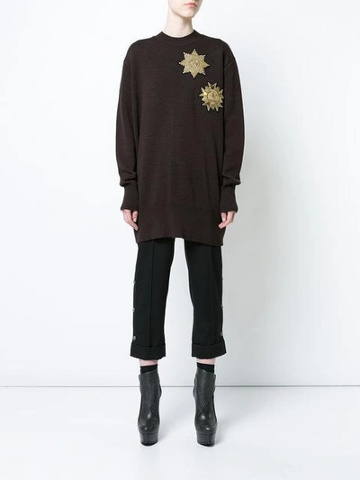 Vera Wang Metallic Patches Loose-fit Jumper In Brown