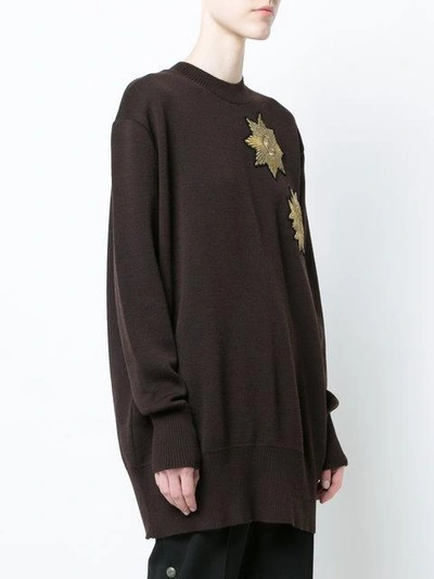 Shop Vera Wang Metallic Patches Loose-fit Jumper In Brown