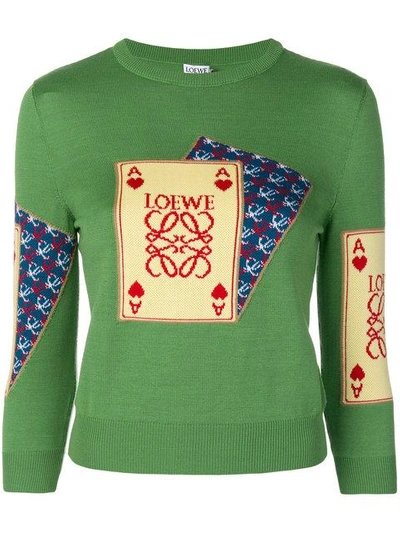 Logo Wool Jacquard Knit Sweater In Green