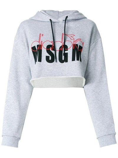 Shop Msgm X Diadora Branded Hoodie In Grey