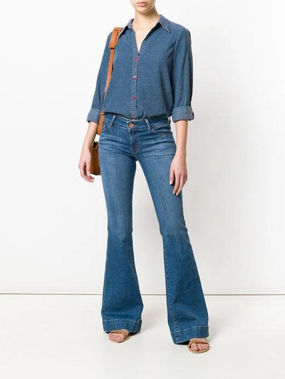 Shop Alice And Olivia Embroidered Denim Shirt In Blue