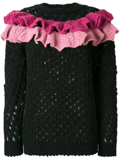 Shop Boutique Moschino Chunky Knit Ruffle Jumper - Black