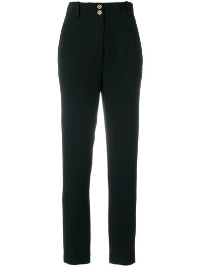 Shop Versace High-waisted Trousers - Black