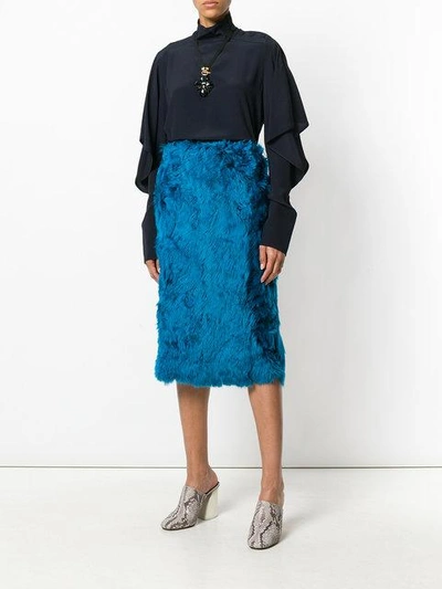 Shop Marni Llama Fur Pencil Skirt - Blue