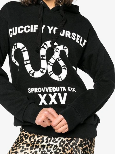 Shop Gucci Fy Yourself Print Hoodie - Black