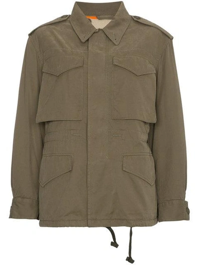 Shop Gucci Logo Print Military Jacket In Green