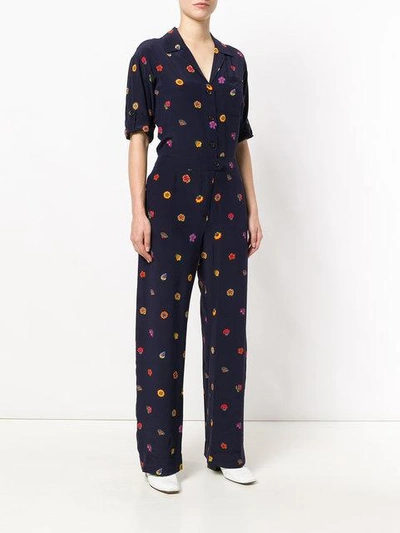 Shop Ps By Paul Smith Floral Printed Jumpsuit In Blue
