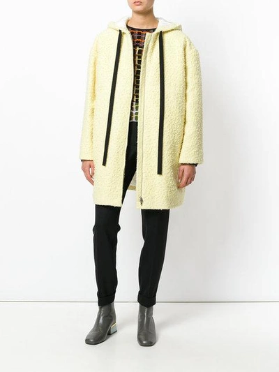 Shop Marni Hooded Straight Fit Coat - Yellow