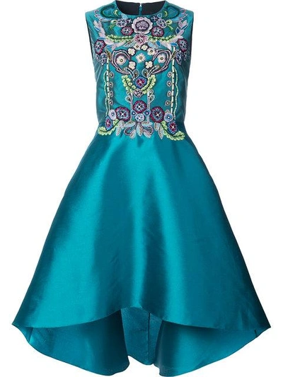 Shop Marchesa Notte High-low Embellished Dress In Blue