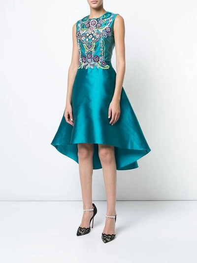 Shop Marchesa Notte High-low Embellished Dress In Blue