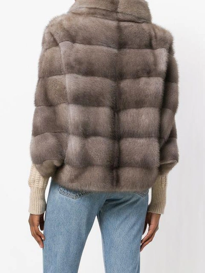 Shop Liska Romea Slit Sleeves Fur Jacket In Silverblue