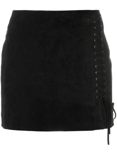 Shop Saint Laurent Side Lace-fastened Fitted Skirt In Black