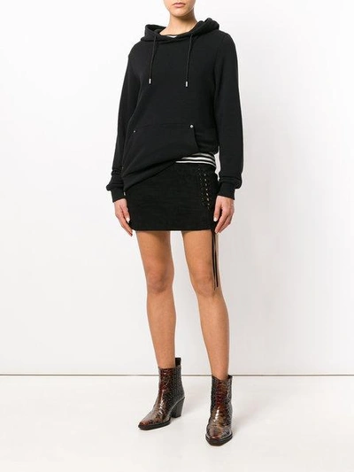 Shop Saint Laurent Side Lace-fastened Fitted Skirt In Black
