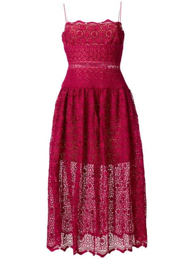 Shop Self-portrait Crocheted Bodice Dress In Red