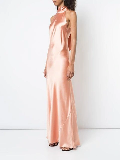 Shop Galvan Tie Neck Halter Evening Gown In Neutrals