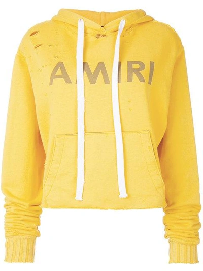 Shop Amiri Logo Print Cropped Hoodie - Yellow