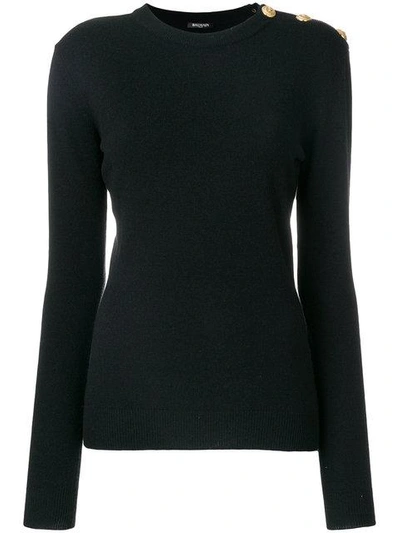 Shop Balmain Buttoned Shoulder Sweater In Black