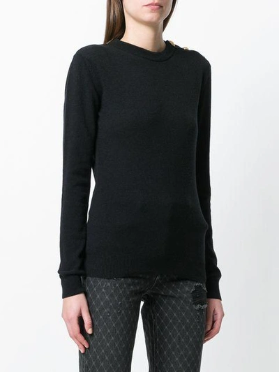 Shop Balmain Buttoned Shoulder Sweater In Black