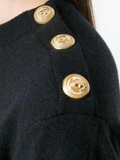 Shop Balmain Buttoned Shoulder Sweater In Black