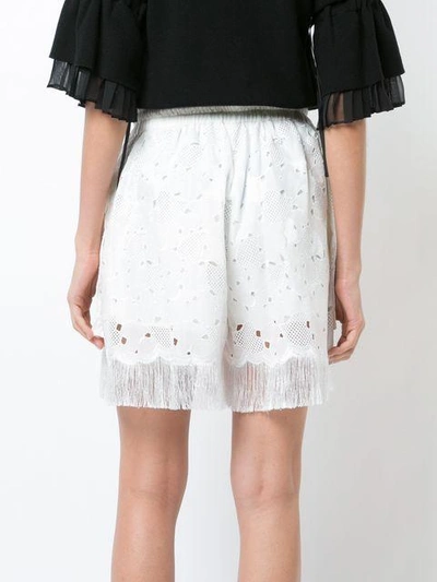 Shop Sacai Embroidered Fringed Shorts - White
