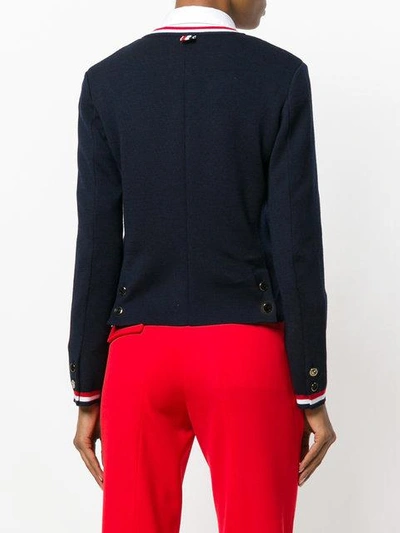 Shop Thom Browne Stripe Trim Cardigan In Blue