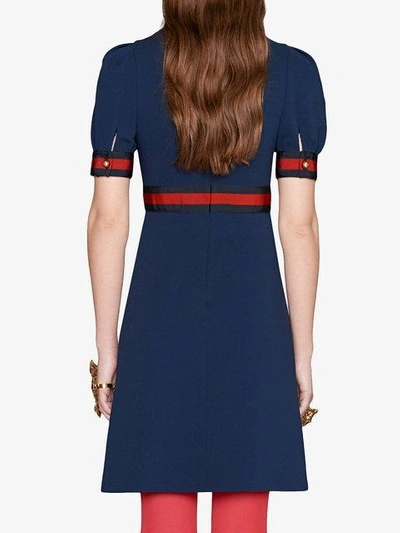 Shop Gucci Jersey V-neck Dress With Web In Blue