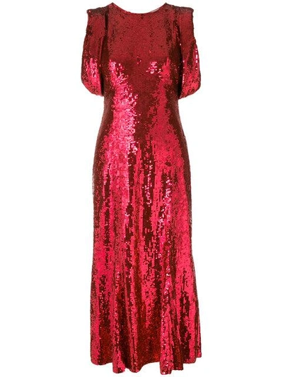 Shop Attico Sequin Midi Dress - Red