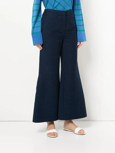 Shop Goen J Wide-leg Flared Denim Trousers In Blue