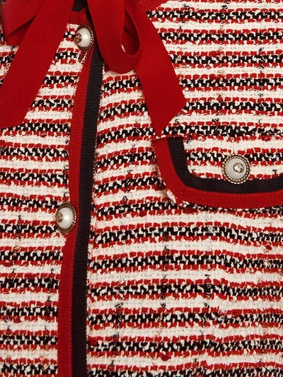 Shop Gucci Striped Tweed Jacket In 9381 Gardenia/h.red/multi