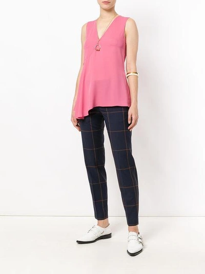 Shop Theory Flared V-neck Blouse - Pink & Purple