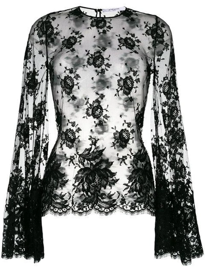 Givenchy Sheer Lace Bell-sleeve Blouse In Black